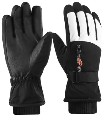 Andiker Guanti da sci da uomo, antivento, impermeabili, caldi, con tasca con cerniera, anti-smarrimento, touch screen, guanti invernali da uomo, per sci e snowboard (nero)