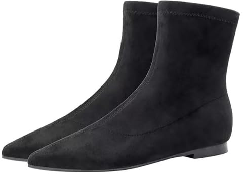 Momolaa Black Ankle Boots for Women Suede Flats Pointed Toe Pull on Ankle Boots Formal Low Heel Booties Office Dress Shoes Footwear Gift UK 7