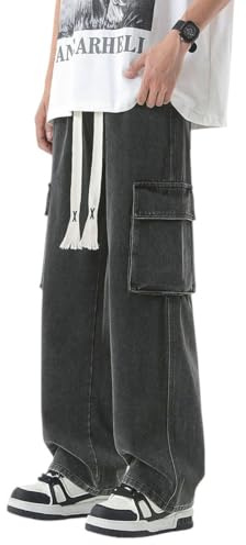 Instinct I Jeans Baggy Uomo Cargo in Denim Grigio Loose Fit Ampio e Confortevole – Pantaloni Larghi Streetwear Oversize con Tasche Laterali Tasconato in Cotone Resistente 48, Grey 801 (Baggy)