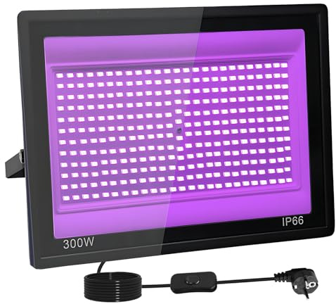 300W LED Luz Negra, IP66 Impermeable Foco UV Ultravioleta, Luz Negra Ultravioleta Con Interruptor para Halloween, Pintura Corporal, Neón, DJ, Black light Party, Discoteca