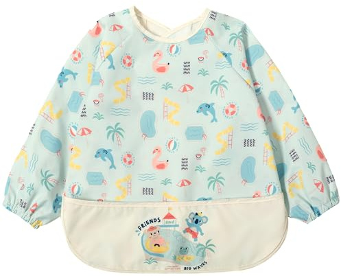 Little Dimsum Mess-Proof Baby Bibs|Infant Toddler Long Sleeve Waterproof Feeding Smock|Catching Food & Wipe Clean