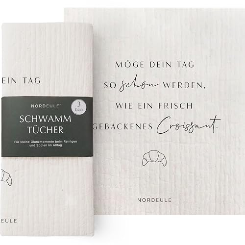 NORDEULE® Schwammtücher Skandi Design 3 STÜCK | Reinigungstücher im nordischen Design | für Glanzmomente im Alltag oder als Geschenk zu Weihnachten Wichteln (Croissant)