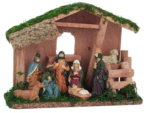 FQRDKT Figuras de belén de Navidad con establo, pesebre de Navidad, estatua para repisa o estante de Navidad, estilo A