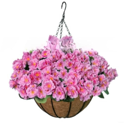 GANCEI Cesta colgante de geranio con flores artificiales realistas resistentes a los rayos UV para decoración interior y exterior (rosa)