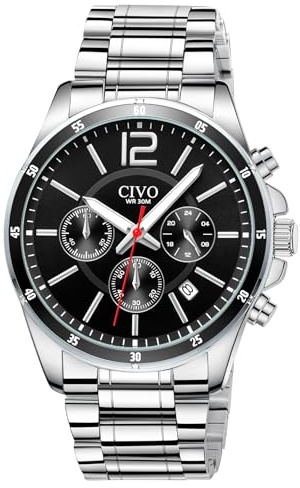 CIVO Cronógrafo Hombre Reloj de Cuarzo: Acero Inoxidable Esfera Grande Luminosa Fecha Impermeable 30M - Regalo Hombre Padre Hermano Elegante Diario