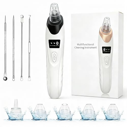 Blackhead Remover for Face, 9-in-1 Pore Vacuum Kit with 5 Probes & 4 Pimple Extractor Tools, Facial Pore Cleaner Vacuum for Nose, Professional Blackhead Suction Tool for Men & Women (Black)