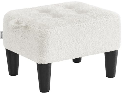 SONGMICS Reposapiés, Felpa, Taburete Pequeño, Acolchado Grueso, Carga hasta 150 kg, para Salón Dormitorio Entrada, Blanco Crema y Negro Tinta LOM503WD01