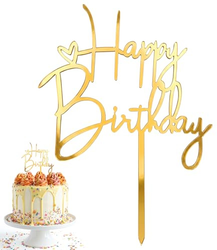 Nogeqi 1 PCS Gold Happy Birthday Cake Topper, Birthday Cake Decorations Sign for Birth Day Party Anniversary Celebrating Supplies