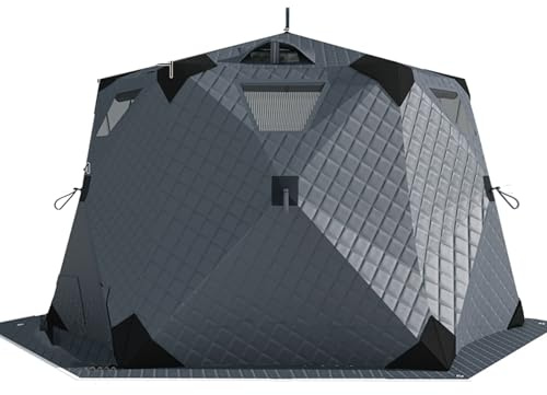 Isfisketält – isolerat bärbart hexagonskydd med golvmatta för 6–10 personer – popup-vinteris fiskehus