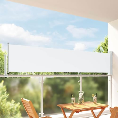 Ordellia Toldo lateral de 100% poliéster y acero con recubrimiento en polvo, flexible y extensible hasta 300 cm, resistente a la intemperie y protección contra el viento para jardín, terraza, balcón
