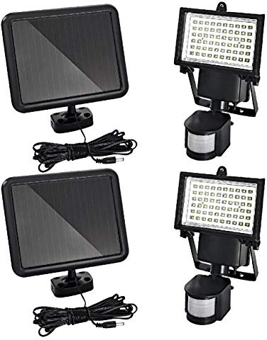 Trango 2er Pack LED Solar Strahler I Solar Wandleuchte I Solar Fluter SOL-YF60*2 mit Bewegungsmelder I Solar Außenleuchte I Solarlampen mit Bewegungsmelder