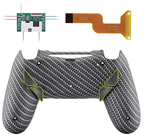eXtremeRate Programmierbar Dawn Remap Kit für ps4 Controller JDM-040/050/055, Upgrade Rücken Gehäuse Case & Remapper Board & 4 Back Paddles/Tasten Set für ps4 Controller-Carbon Fiber