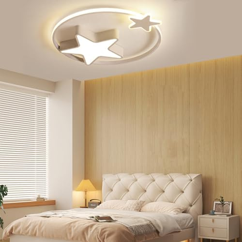 HYKISS Deckenleuchte LED Moderne Kinderlampe Kinderzimmer Jungen Mädchen Deckenlampe Sternenhimmel Lampe Dimmbar Mit Fernbedienung Interior Schlafzimmer Lichter Wohnzimmer Pendellampe,Weiß,55cm36W