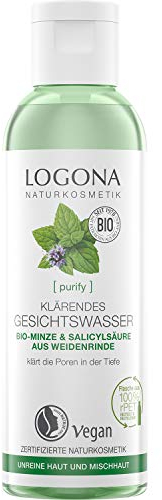 Bio Klärendes Gesichtswasser von LOGONA Naturkosmetik für unreine Haut & Mischhaut, Bio-Minze & natürlicher Salicylsäure aus Weidenrinde, Mattierend, Natürlich & Vegan, 125 ml