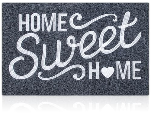 AAZZKANG Home Sweet Home Door Mat with Non Slip Rubber Backing Outdoor Indoor Welcome Mat Ultra Absorb Mud Easy Clean Front Door Entrance Doormat Grey