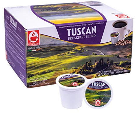 Bonini Coffee Pods, Pack of 2 Keurig Compatible Coffee Pods, K-Cup. Tuscan Breakfast Blend. Each Pack 24 pods (Total 48 pods)