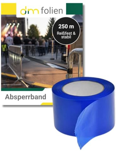 1 Rolle super stabiles Absperrband Flatterband Warnband Trassenband Folienband Parkplatzsperre Baustellenabsperrung 75mm (250m, Blau)