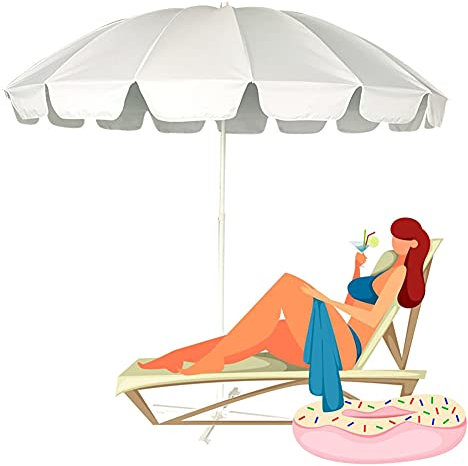 ACXZ Ombrellone da Giardino Rotondo Bianco da 240 cm, ombrellone in Ferro, 16 Stecche, ombrellone da Spiaggia da Tavolo da Mercato per Ponte/Piscina(Senza Base)