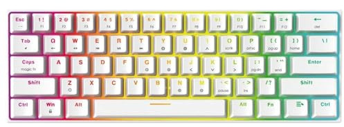 FANTECH Maxfit61 - Teclado mecánico 60%, interruptor azul intercambiable en caliente, blanco