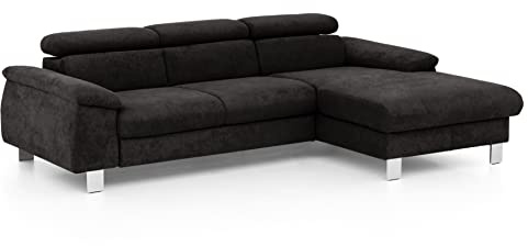 Mivano Ecksofa Micky mit Recamiere / Eckcouch mit Bettfunktion, Bettkasten und Kopfteilverstellung / 244 x 72 x 166 / Mikrofaser, Schwarz