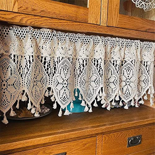 Stickerei Bistrogardine Küchengardine Voile Kurzgardine Mit Schlaufen Modern Landhausstil Halbfenster Küchenvorhänge,Ideal Für Die Dekoration Ihres Hauses Beige,W150*H38CM