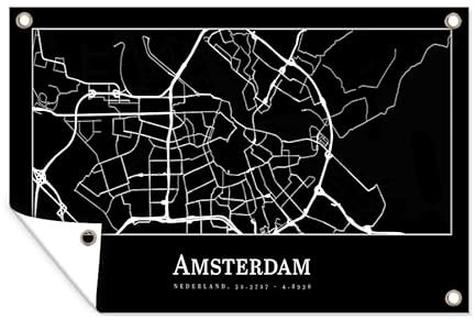 MuchoWow Outdoor-Poster Poster Wanddeko draußen Deko Garten Gartenposter 90x60 cm Karte - Stadtplan - Amsterdam