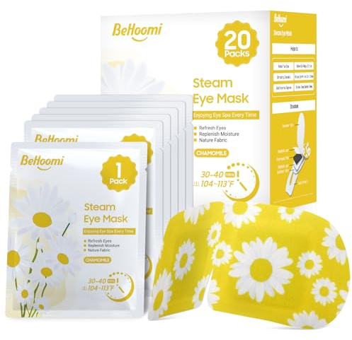 BeHoomi 20 Packs Steam Eye Mask, Heated Eye Mask Warm Compress for Eyes, Disposable Self Heating Steam Mask for Home, Sleep, Spa, Travel Essentials & Relaxation Gifts for Women (Chamomile)