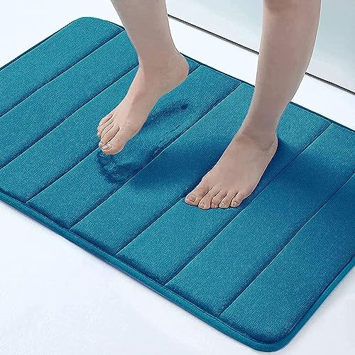 Homaxy Memory Foam Badezimmer Badteppich Saugfähige Rutschfester Badvorleger Waschbar Badematte - 51 x 76 cm, Blau
