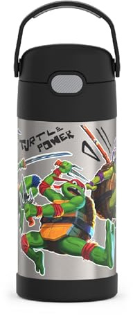 THERMOS FUNTAINER Water Bottle with Straw - 12 Ounce - Kids Stainless Steel Vacuum Insulated Water Bottle with Lid, Teenage Mutant Ninja Turtles