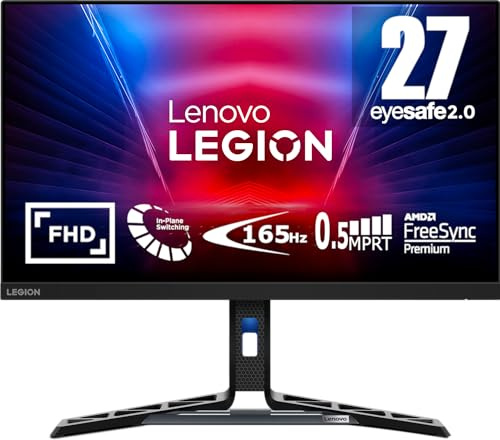 Lenovo Legion R27i-30 - Écran Gaming 27 EyeSafe (FHD, IPS, 165Hz, 0.5ms MPRT, HDMI + DP, Câbles DP, FreeSync Premium, Haut-parleurs) Réglage en Inclinaison/Hauteur/Rotation/Pivot, 67B5GAC1E5