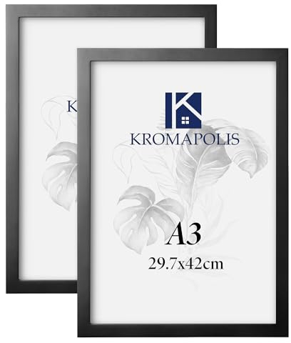 Kromapolis Schwarze Bilderrahmen aus echtem Holz DIN A3 30 x 42 cm | Bilderrahmen aus Holz für 29,7 x 42cm Bilder | Hochwertiger Holzbilderrahmen | Poster-Rahmen aus Echtholz