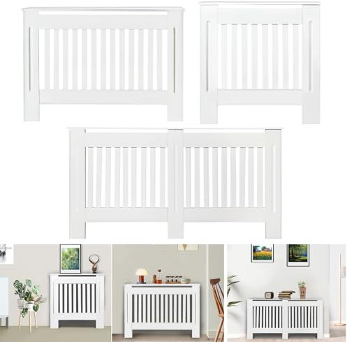 VickyHome Small Slatted Grill Slats Radiator Cover White, Durable Radiator Shelf Heating Cover Radiator Protector Cabinet With Top Storage, Easy To Clean/Install, 78 (L) cm x 19(D) cm x 82 (H) cm
