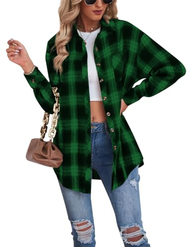 Buliezy Chemise Femme a Carreaux Manche Longue Chemisier élégant Chemise Classique Coton Plaid Veste