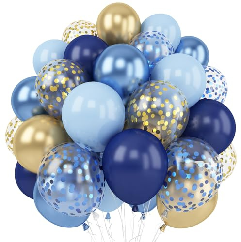 Navy Blue Gold Balloon, 60 Packs 12 Inch Metallic Blue and Macaron Blue Balloons with Metallic Gold Confetti Balloons for Birthday Party Decorations, Wedding, Bridal Shower, Baby Shower, Graduate