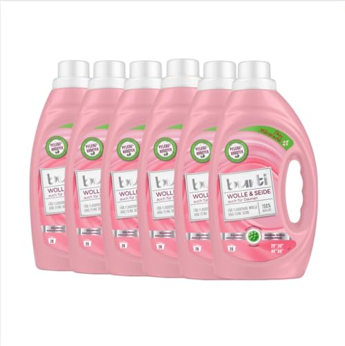 6er Pack Burti Wolle & Seide Feinwaschmittel flüssig (6 x 1,45l) - mit Faser Schutz für Wolle, Seide & Daunen, ohne Mikroplastik mit pflanzlichem Pflege-Booster für ca. 156 Waschladungen