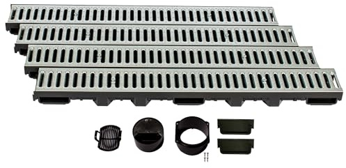 ScarMaxx - A15 Entwässerungsrinne Set - 13 x 400 x 6 cm Bodenrinne - Regenwasser Ablauf - Abfluss mit Gitter - Drainagekanal Flach Kunststoffmit Stegrost Stahl Verzinkt