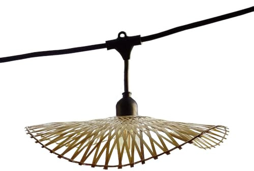 Lumisky Lichterkette, anschließbar, für den Außenbereich, Lampenschirm aus Bambus, natur, Boho, 7-flammig, E27-Fassung, warmweiß, 6 m