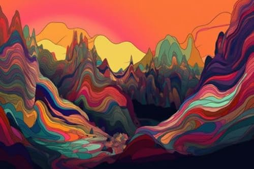 adrium Acryl-Bild 50 x 30 cm: Wellenlinien in einer psychedelischen Landschaft mit surrealen Formen und Farben (208506476)