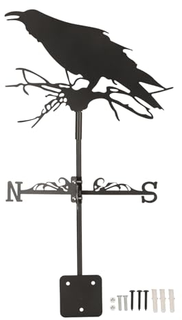 Delaman Veleta, Adorno de Cuervo, Veleta de Viento, Veleta de Hierro para Jardín Al Aire Libre Patio de Granja, Negro