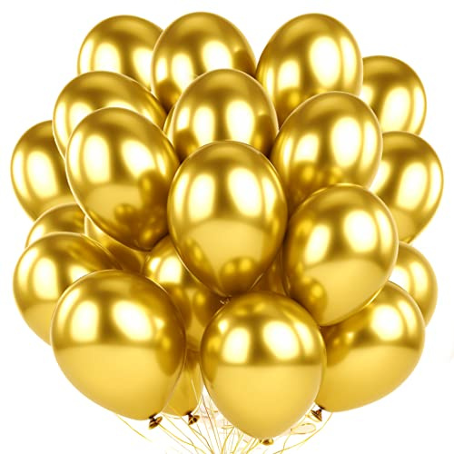 50 Stück Luftballons Gold, Metallic Ballons Gold, 12 Zoll Metallicfarben Latex Ballons, Helium Luftballons Metallic, Metallic Goldene Luftballons für Hochzeit, Geburtstag Deko, Partydeko
