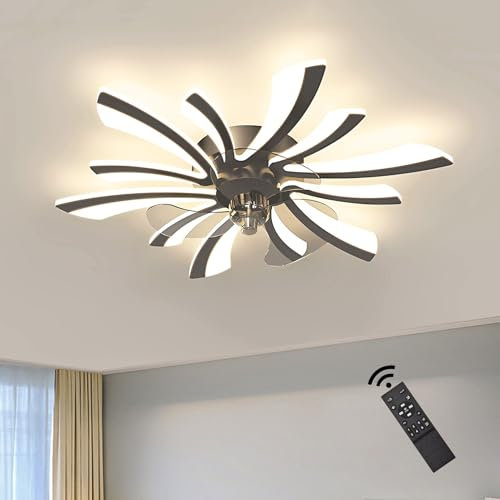 J.SUNUN Modernas ventiladores de Techo Silencioso con Luz LED y Mando Regulable Lampara Ventilador Techo Sin Aspas 6 Velocidades Ventilador Techo con Reversible Motor DC para Dormitorio Salon Φ78CM