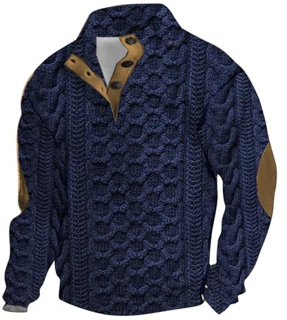 Jersey de punto para hombre con tira de botones de 1/4 - cuello de tortuga para hombre grueso suéter cálido oversize suéter de felpa con impresión 3D jersey de felpa sin capucha manga larga jersey