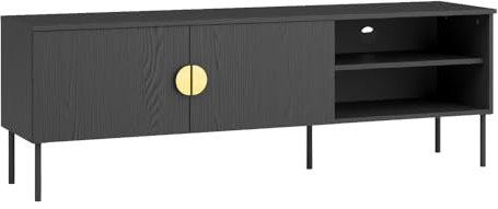 Lomadox TV Lowboard in schwarz 160 cm Fernsehschrank Fernsehtisch TV-Schrank Mid Century Retro Möbel