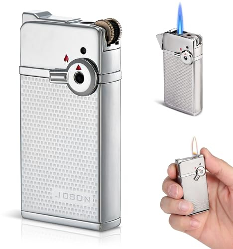 Sturmfeuerzeug Jetflamme Nachfüllbar, Jetflamme Feuerzeug Metall Einstellbar, Winddicht Jet Feuerzeug Personalisiert für Grill, Camping, Gas Nachfüllbar, Küche, für Männer Premium Qualität, Silber