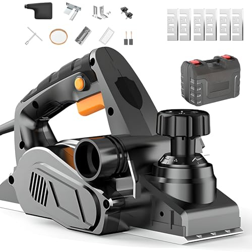 CYTBEK Cepilladora de Madera eléctrica, 850 W, cepilladora de Madera con Cable, Ancho de la cepilladora 82 mm/Profundidad de Cepillado 0-1 mm/Velocidad de ralentí 15000 r/min, con Puertos de Escape