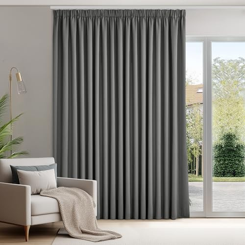 Deconovo Long Blackout Curtain Solid Pencil Pleat Thermal Insulated Door Curtains for Bedrooms 118 x 96 Inch Light Grey 1 Panel