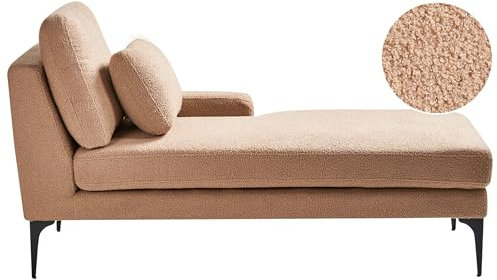 Beliani Chaiselongue Bouclé sandbeige Links mit Armlehne Kissen Metallfüßen Skandi Ewron