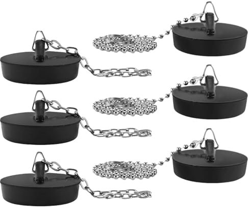 RELKLYU 6 Pezzi con Tappo di Scarico A Catena, Tappo di Gomma per Lavandino, Tappo per Vasca, Forniture per La Cucina E Il Bagno, Accessori per Lavandino.