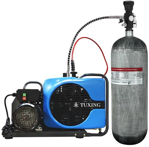 TUXING 4500PSI Scuba Diving Air Compressor,Pcp Compressor,Built-in Oil Water Separator, Pcp Air Rifle 220V 50HZ Single Phase Motor,Water Sport with 9L Diving Bottle