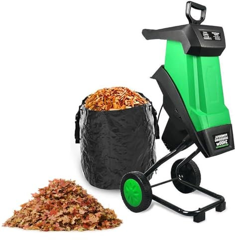 Trituradora y astilladora eléctrica de jardín de 2400 W - Trituradora de hojas y ramas de alta velocidad de 4500 RPM con bolsa recolectora de 50 L y capacidad de corte de 39 mm